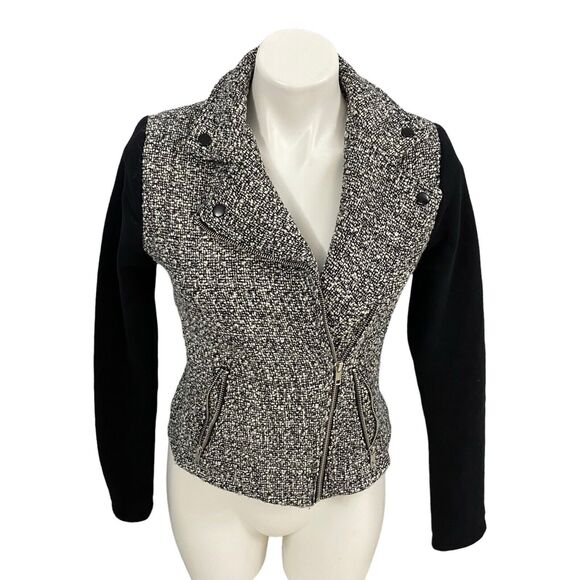 BCNU Blazer Coat Womens Sz Small Moto Black Work Office Date Tweed Rock Edgy - Picture 8 of 14